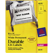 Avery White Permanent Durable ID Laser Labels, 8-1/2" x 11"