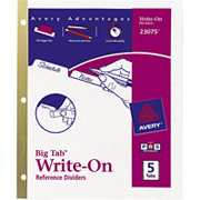 Avery Write-On BIG TAB Dividers, 5-Tab Set, White Tabs