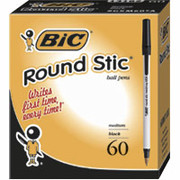 BIC Round Stic Ballpoint Pens, Medium Point, Black, 60/Box
