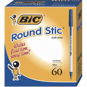 BIC Round Stic Ballpoint Pens, Medium Point, Blue, 60/Box