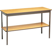 Barricks Utility Table with Bottom Storage Shelf, Oak/Brown