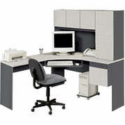 Bestar Classic Corner Desk with Hutch, Graphite/Dark Granite