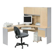 Bestar Classic Corner Desk with Hutch, Honey Maple/Silver