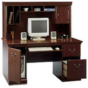 Bush Birmingham Desk with Hutch, Harvest Cherry Finish