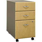 Bush Cubix Fully Assembled 3-Drawer File Cabinet, Light Oak/Sage