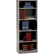 Bush Cubix Fully Assembled 5-Shelf Bookcase, White Spectrum/Pewter