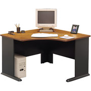 Bush Cubix Fully Assembled Corner Desk, Natural Cherry/Slate Gray