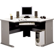 Bush Cubix Fully Assembled Corner Desk, White Spectrum/Pewter