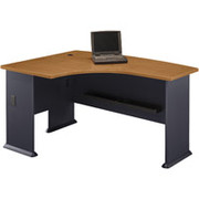 Bush Cubix Fully Assembled Left L-Bow Front Desk, Natural Cherry/Slate Gray