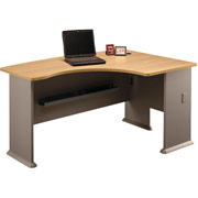 Bush Cubix Fully Assembled Right L-Bow Front Desk, Light Oak/Sage