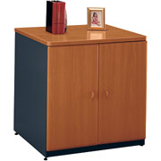 Bush Cubix Fully Assembled Storage Cabinet, Natural Cherry/Slate Gray
