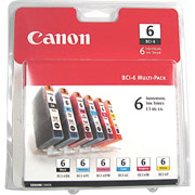 Canon BCI-6 Black and Color Ink Tanks, 6/Pack