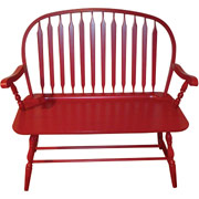 Carolina Cottage Colonial Windsor Bench, Antique Red