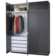 Darush 2-Piece Wardrobe with Hangrod and 4-Drawers, Black Finish
