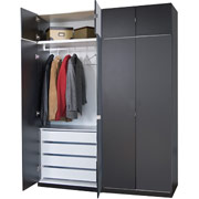 Darush 2-Piece Wardrobe with Hangrod and 4-Drawers, Black Finish