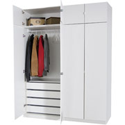 Darush 2-Piece Wardrobe with Hangrod and 4-Drawers, White Finish
