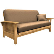 Elite Bridgeport Sofa, Oak Finish with Tan Urban Suede Fabric