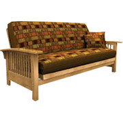 Elite Bridgeport Sofa, Oak Finish with Trapeze Spice Fabric