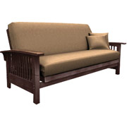 Elite Bridgeport Sofa, Walnut Finish with Tan Urban Suede Fabric