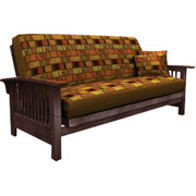 Elite Bridgeport Sofa, Walnut Finish with Trapeze Spice Fabric