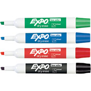 Expo Low Odor Chisel Tip Dry-Erase Markers, Assorted Primary, 4 Pack