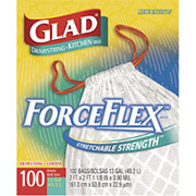 Glad Force Flex Stretchable Strength Drawstring Kitchen Bags, 13 Gal., White