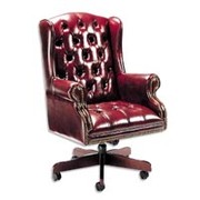 Global Traditional Executive Chair, Burgundy Faux Leather with Mahogany Wood Finish