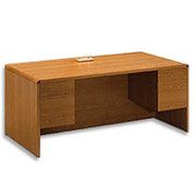 HON 10600 Series 72" Radius Edge Double Pedestal Desk, Oak