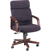 HON 2900 Series High Back Swivel/Tilt Chair with Wood Arms, Bluestone Fabric
