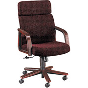 HON 2900 Series High Back Swivel/Tilt Chair with Wood Arms, Claret Burgundy Fabric