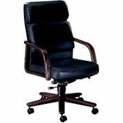 HON 2900 Series Leather Executive High-Back Swivel Chair with Mahogany Wood Finish