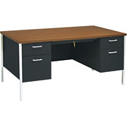 HON 34000 Series Double Pedestal Desk, Walnut/Black