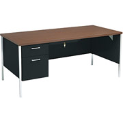 HON 34000 Series Left Pedestal Desk for L-Workstation, Walnut/Black