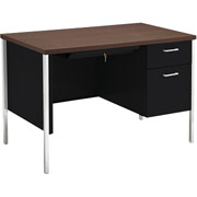 HON 34000 Series Single Pedestal Desk, Walnut/Black