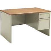 HON 38000 Series, 48" x 30" Right Single Pedestal Desk, Medium Oak/Putty