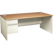 HON 38000 Series, 72" x 36" Left Single Pedestal Desk, Medium Oak/Putty