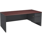 HON 38000 Series, 72" x 36" Right Single Pedestal Desk, Mahogany/Charcoal