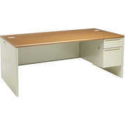HON 38000 Series, 72" x 36" Right Single Pedestal Desk, Medium Oak/Putty