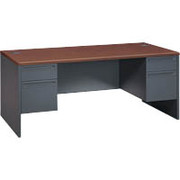 HON 38000 Series, Double Pedestal Desk 60" x 30", Mahogany/Charcoal