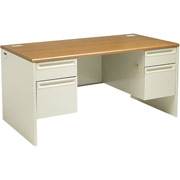 HON 38000 Series, Double Pedestal Desk 60" x 30", Medium Oak/Putty