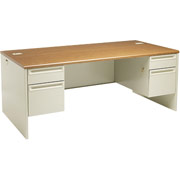 HON 38000 Series, Double Pedestal Desk, 72" x 36", Medium Oak/Putty