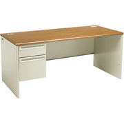 HON 38000 Series "L" Workstation Desk for Right Return, 66"W, Medium Oak/Putty
