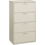 HON 500 Series 30" Wide, 4-Drawer Lateral File/Storage Cabinet, Light Gray