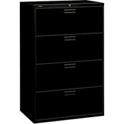 HON 500 Series 36" Wide, 4-Drawer Lateral File/Storage Cabinet, Black