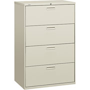 HON 500 Series 36" Wide, 4-Drawer Lateral File/Storage Cabinet, Light Gray