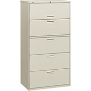 HON 500 Series 36" Wide, 5-Drawer Lateral File/Storage Cabinet, Light Gray