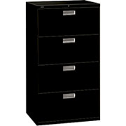 HON 600 Series 30" Wide 4-Drawer Lateral File/Storage Cabinet, Black