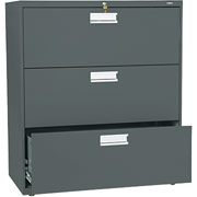 HON 600 Series 36" Wide 3-Drawer Lateral File/Storage Cabinet, Charcoal