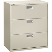 HON 600 Series 36" Wide 3-Drawer Lateral File/Storage Cabinet, Gray