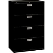 HON 600 Series 36" Wide 4-Drawer Lateral File/Storage Cabinet, Black